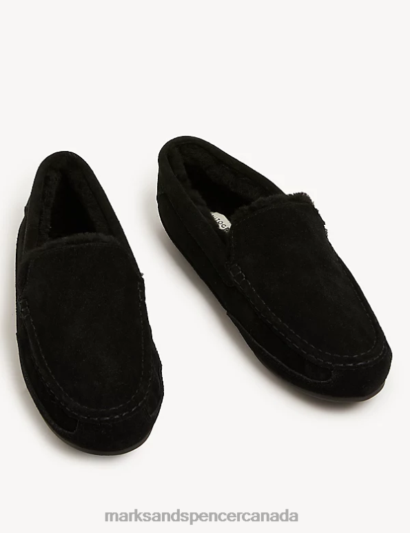 Men Black Footwear Marks & Spencer Suede Moccasin Slippers with Freshfeet 20VTD5210 - Marks and Spencer outlet