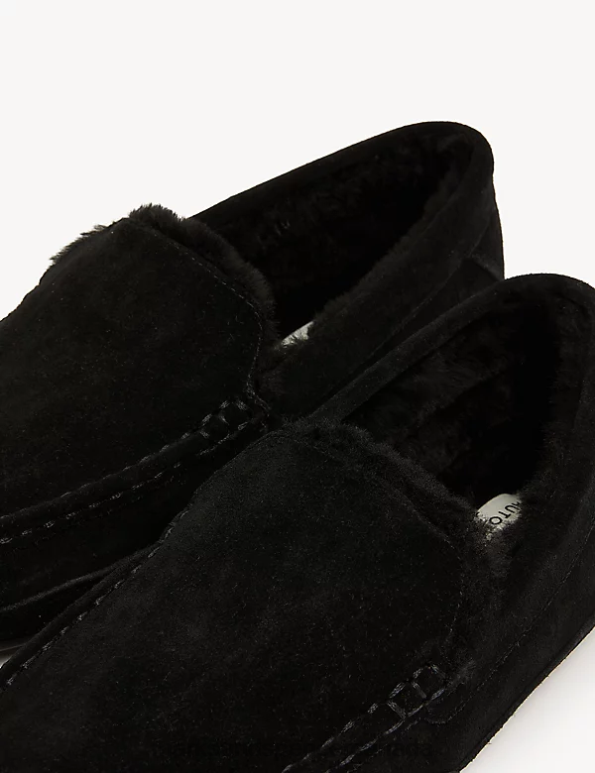 Men Black Footwear Marks & Spencer Suede Moccasin Slippers with Freshfeet 20VTD5210 - Marks and Spencer outlet