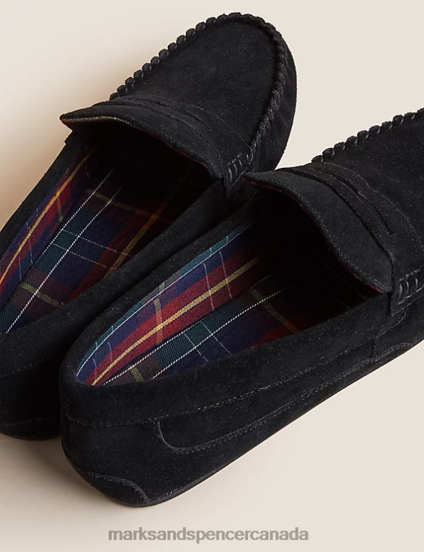 Men Black Footwear Marks & Spencer Suede Slippers with Freshfeet 20VTD7349 - Marks and Spencer outlet