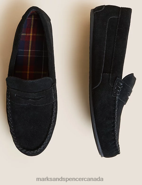 Men Black Footwear Marks & Spencer Suede Slippers with Freshfeet 20VTD7349 - Marks and Spencer outlet