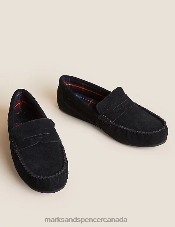Men Black Footwear Marks & Spencer Suede Slippers with Freshfeet 20VTD7349 - Marks and Spencer outlet