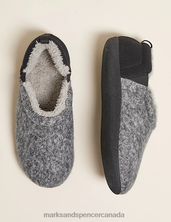 Men Black Mix Footwear Marks & Spencer Fleece Lined Slippers with Freshfeet 20VTD6912 - Marks and Spencer Canada locations