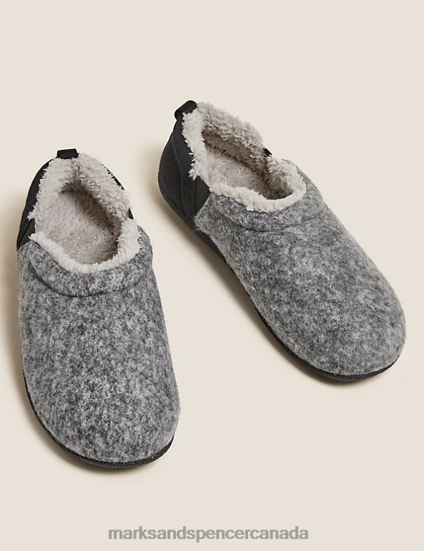 Men Black Mix Footwear Marks & Spencer Fleece Lined Slippers with Freshfeet 20VTD6912 - Marks and Spencer Canada locations