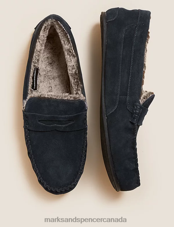 Marks and Spencer sale - Men Navy Footwear Marks & Spencer Suede Slippers with Freshfeet 20VTD7056