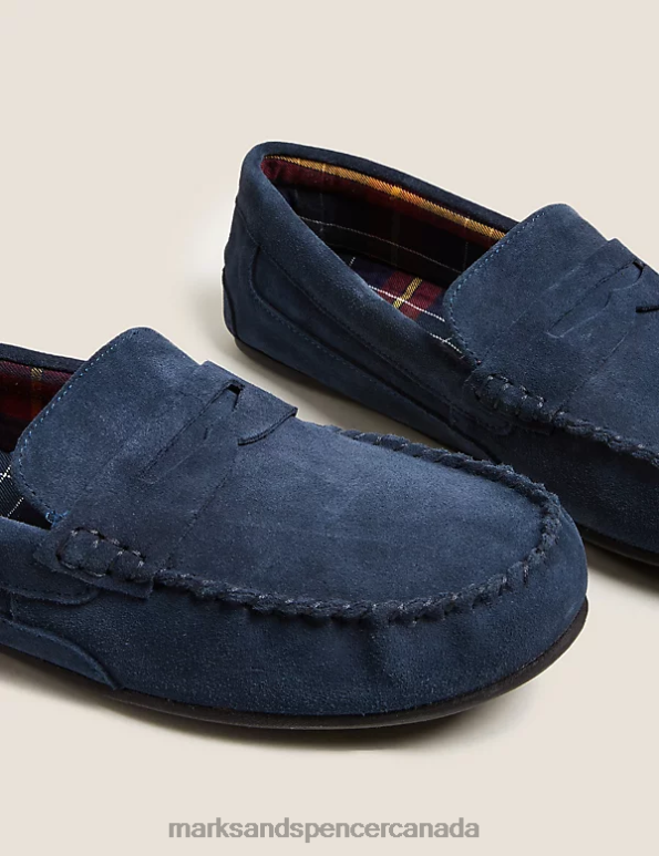 Men Navy Footwear Marks & Spencer Suede Slippers with Freshfeet 20VTD7347 - Marks and Spencer online