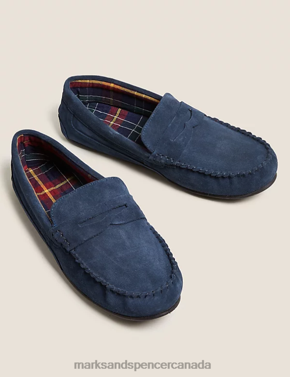 Men Navy Footwear Marks & Spencer Suede Slippers with Freshfeet 20VTD7347 - Marks and Spencer online