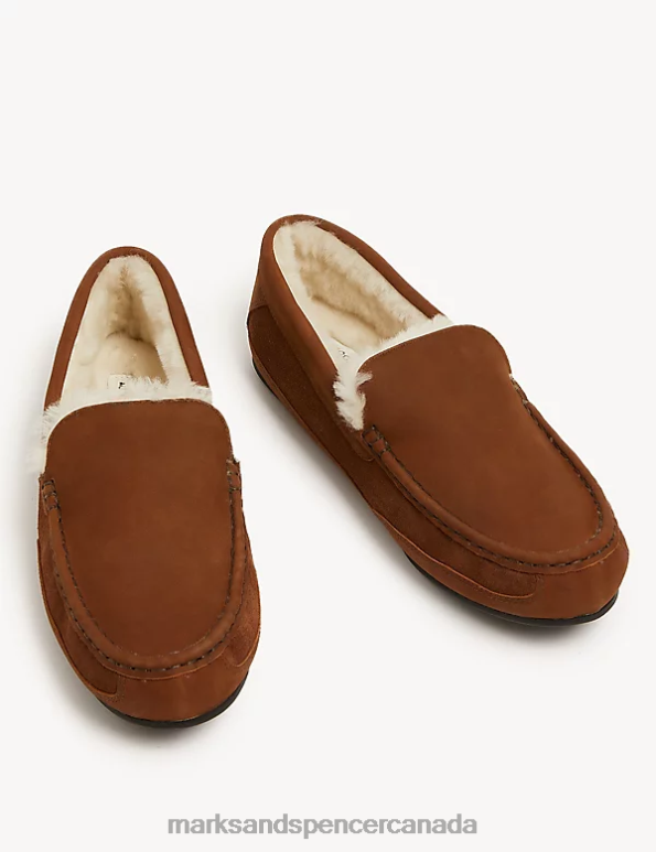Men Tan Footwear Marks & Spencer Suede Moccasin Slippers with Freshfeet 20VTD6014 - Marks and Spencer outlet