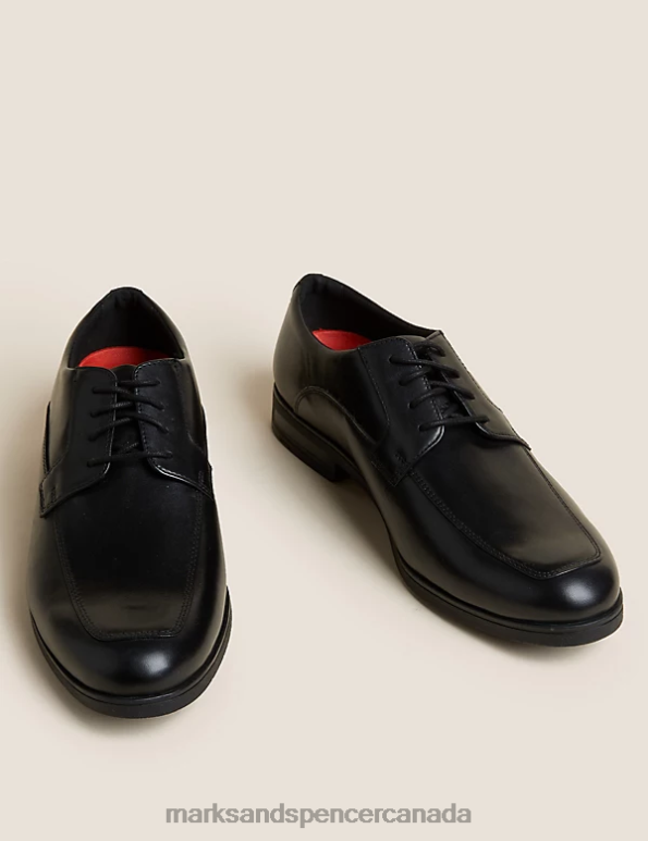 Men Black Footwear Marks & Spencer Wide Fit Leather Derby Shoes 20VTD6078 - Marks and Spencer outlet