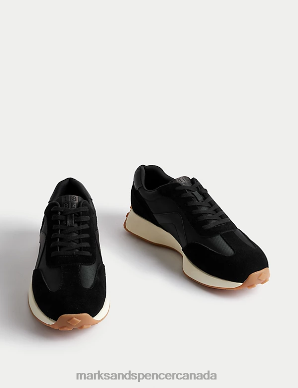 Men Black Mix Footwear Marks & Spencer Lace-Up Trainers with Freshfeet 20VTD6659 - Marks and Spencer Canada locations
