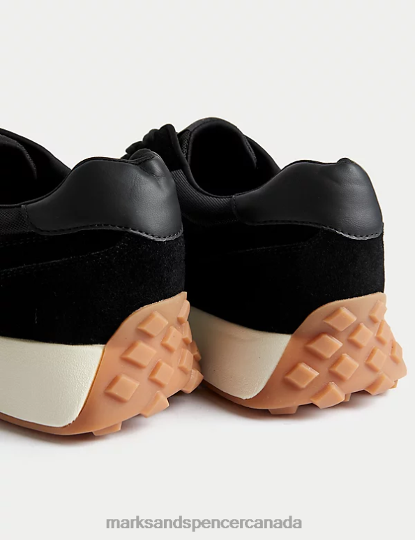 Men Black Mix Footwear Marks & Spencer Lace-Up Trainers with Freshfeet 20VTD6659 - Marks and Spencer Canada locations