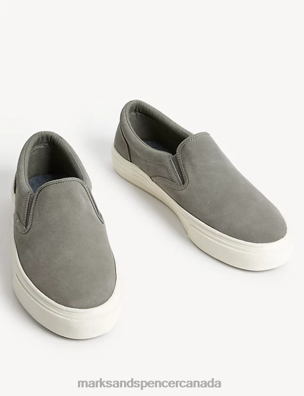 Men Dark Grey Footwear Marks & Spencer Suede Slip-On Pumps 20VTD5369 - Marks and Spencer online