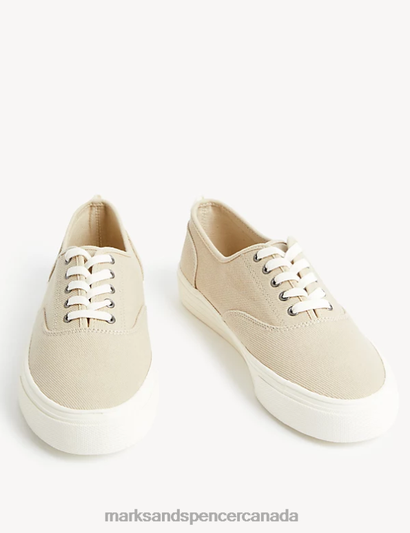 Men Ecru Footwear Marks & Spencer Canvas Lace Up Pumps 20VTD5673 - Marks and Spencer outlet