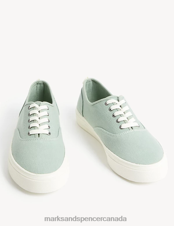 Marks and Spencer Canada - Men Green Footwear Marks & Spencer Canvas Lace Up Pumps 20VTD6065