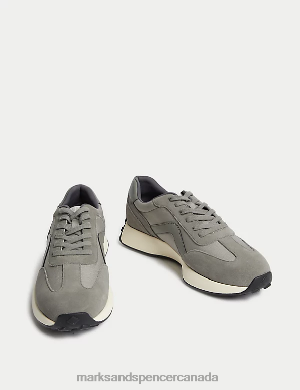 Marks and Spencer near me - Men Grey Footwear Marks & Spencer Lace-Up Trainers with Freshfeet 20VTD7022
