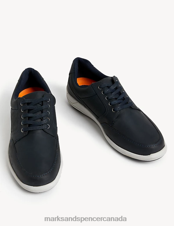 Men Navy Footwear Marks & Spencer Wide Fit Airflex Leather Lace Up Trainers 20VTD6462 - Marks and Spencer outlet