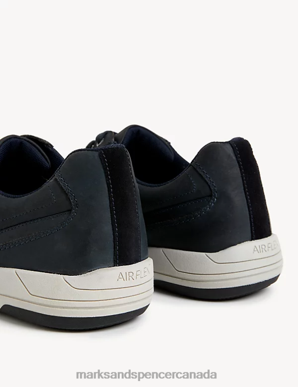 Men Navy Footwear Marks & Spencer Wide Fit Airflex Leather Lace Up Trainers 20VTD6462 - Marks and Spencer outlet