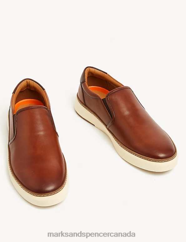 Men Tan Footwear Marks & Spencer Airflex Leather Slip-On Trainers 20VTD6835 - Marks and Spencer outlet