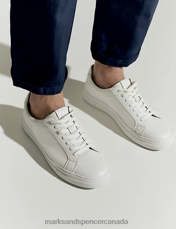 Marks and Spencer sale - Men White Clothing Marks & Spencer Leather Lace Up Trainers with Freshfeet 20VTD6593