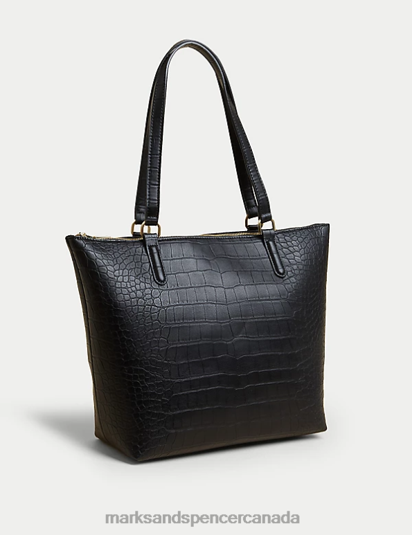 Marks and Spencer Canada - Women Black Accessories Marks & Spencer Faux Leather Croc Effect Tote Bag 20VTD706