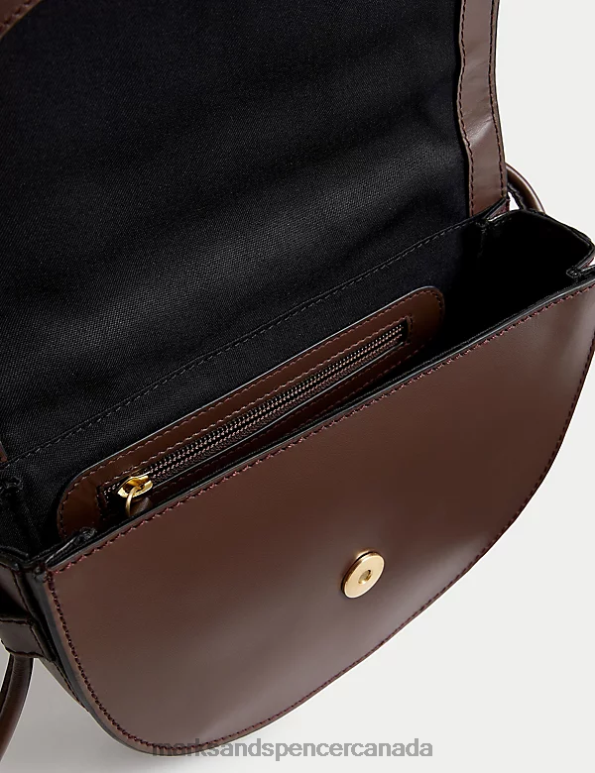 Women Chocolate Accessories Marks & Spencer Leather Woven Saddle Bag 20VTD2242 - Marks and Spencer Canada locations