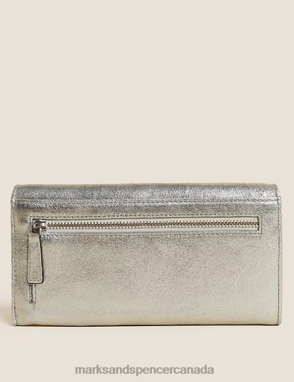 Women Metallic Accessories Marks & Spencer Leather Croc Effect Large Foldover Purse 20VTD3384 - Marks and Spencer outlet