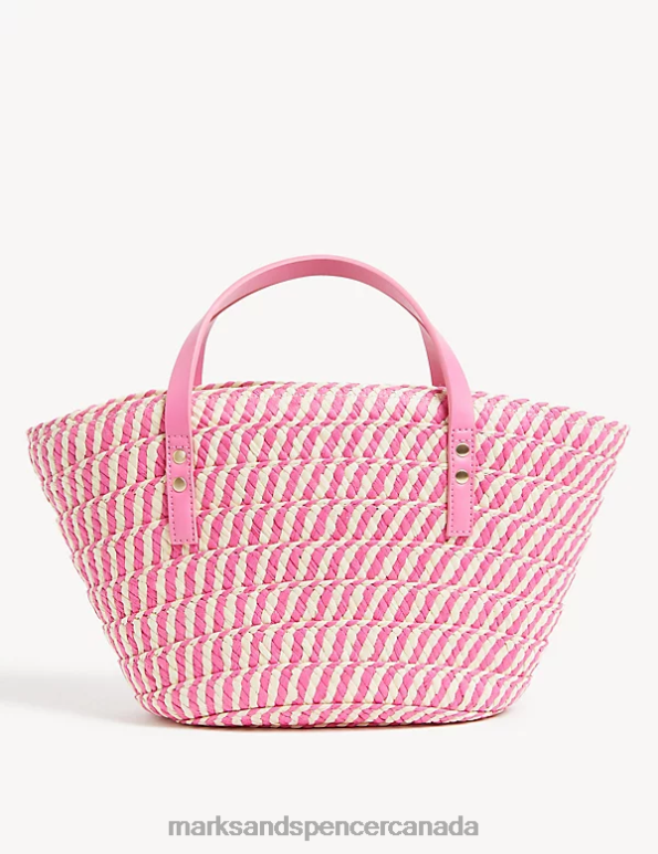 Marks and Spencer Canada - Women Pink Mix Accessories Marks & Spencer Straw Drawstring Tote Bag 20VTD29