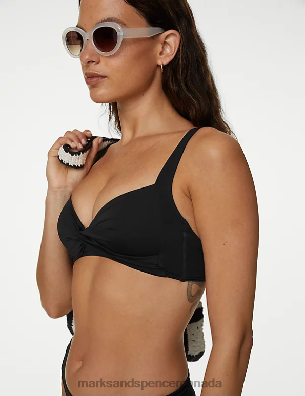 Marks and Spencer sale - Women Black Clothing Marks & Spencer Padded Twist Front Plunge Bikini Top 20VTD3244