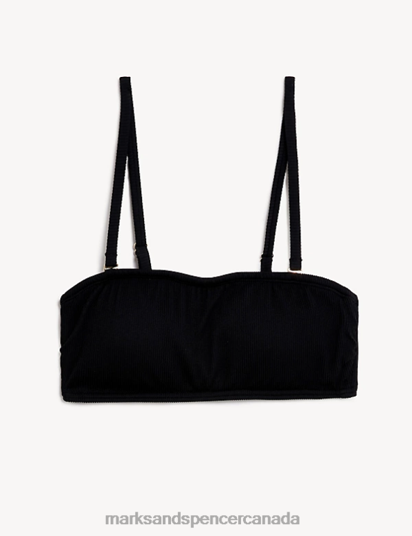 Women Black Clothing Marks & Spencer Ribbed Padded Square Neck Bikini Top 20VTD2800 - Marks and Spencer online