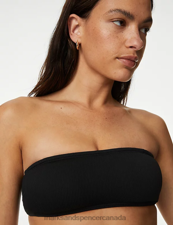 Women Black Clothing Marks & Spencer Ribbed Padded Square Neck Bikini Top 20VTD2800 - Marks and Spencer online