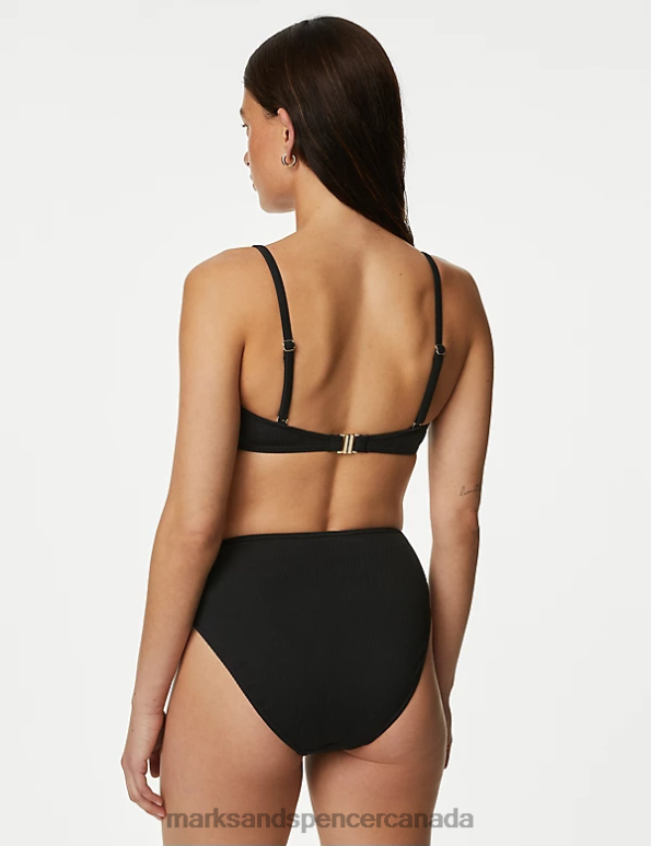 Women Black Clothing Marks & Spencer Ribbed Padded Square Neck Bikini Top 20VTD2800 - Marks and Spencer online