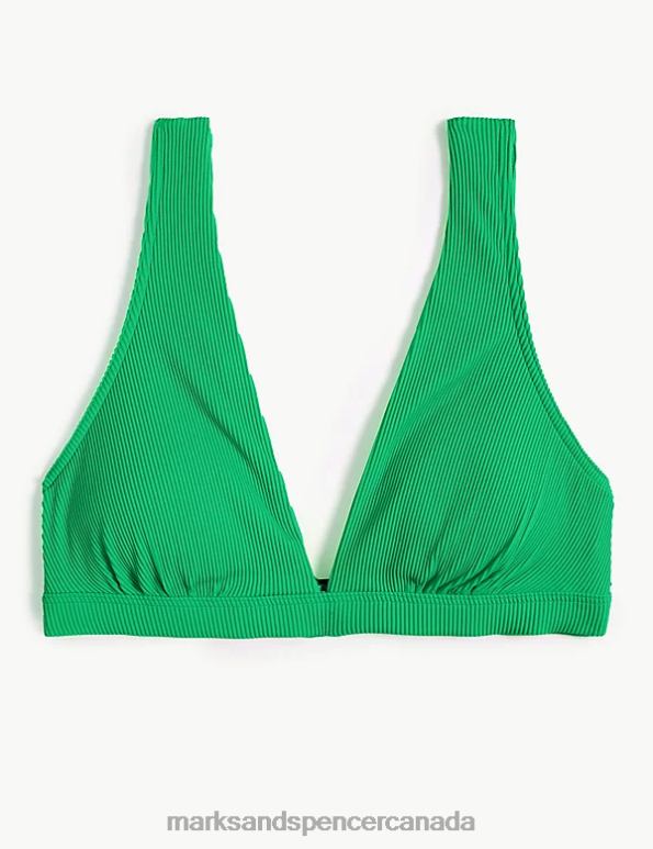 Marks and Spencer sale - Women Bright Green Clothing Marks & Spencer Ribbed Padded Plunge V-Neck Bikini Top 20VTD2567