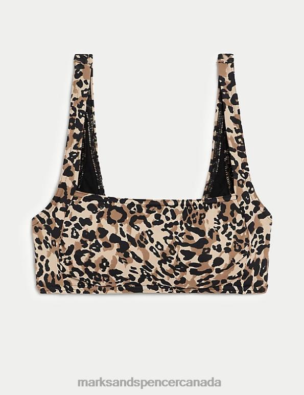 Marks and Spencer Canada - Women Brown Mix Clothing Marks & Spencer Printed Padded Square Neck Bikini Top 20VTD3007