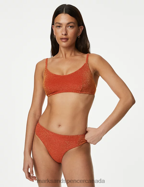 Women Copper Clothing Marks & Spencer Padded Sparkle V-Neck Bikini Top 20VTD2160 - Marks and Spencer Canada locations