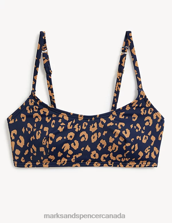Women Dark Brown Mix Clothing Marks & Spencer Printed Padded Scoop Neck Bikini Top 20VTD3061 - Marks and Spencer online