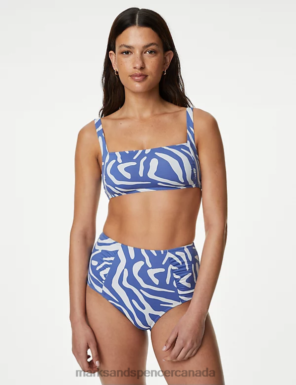 Women Light Blue Mix Clothing Marks & Spencer Printed Padded Square Neck Bikini Top 20VTD3298 - Marks and Spencer online