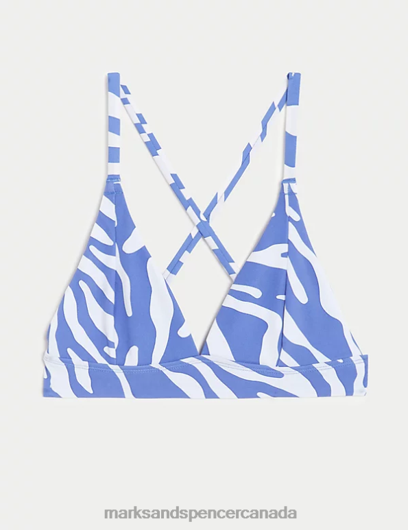 Women Light Blue Mix Clothing Marks & Spencer Printed Plunge V-Neck Bikini Top 20VTD3348 - Marks and Spencer Canada locations