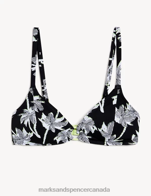 Women Lime Mix Clothing Marks & Spencer Printed Padded Plunge Bikini Top 20VTD2881 - Marks and Spencer Canada locations