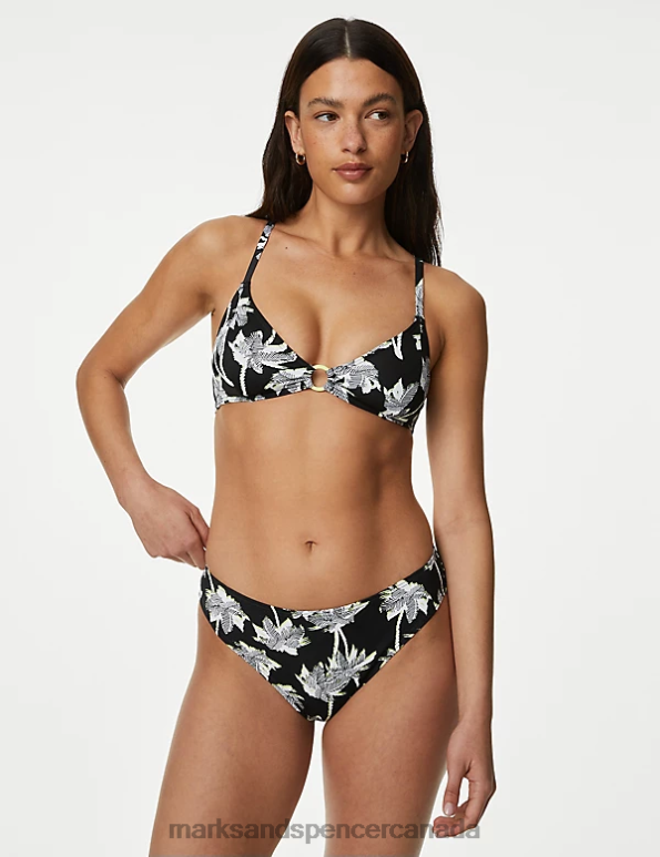Women Lime Mix Clothing Marks & Spencer Printed Padded Plunge Bikini Top 20VTD2881 - Marks and Spencer Canada locations