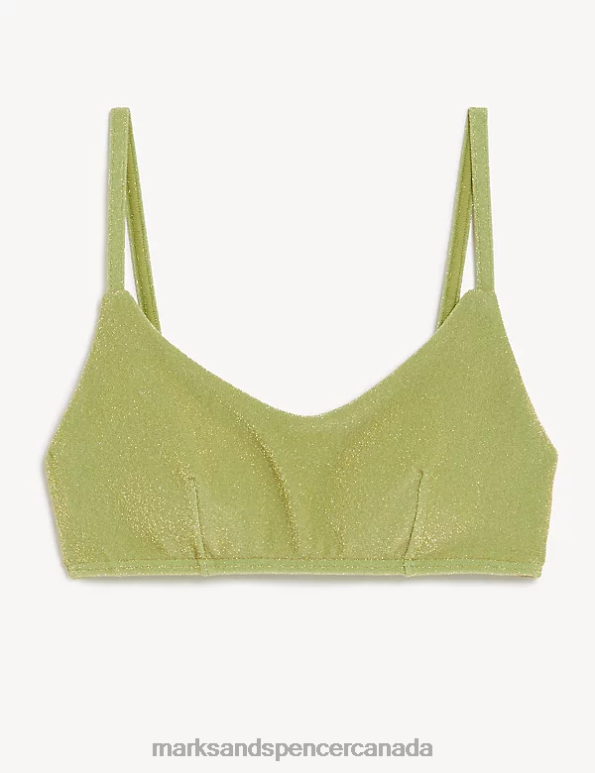 Women Medium Green Clothing Marks & Spencer Padded Sparkle V-Neck Bikini Top 20VTD1837 - Marks and Spencer online