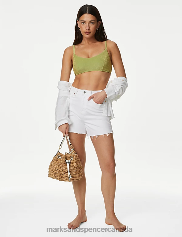 Women Medium Green Clothing Marks & Spencer Padded Sparkle V-Neck Bikini Top 20VTD1837 - Marks and Spencer online