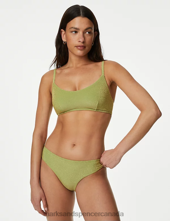 Women Medium Green Clothing Marks & Spencer Padded Sparkle V-Neck Bikini Top 20VTD1837 - Marks and Spencer online