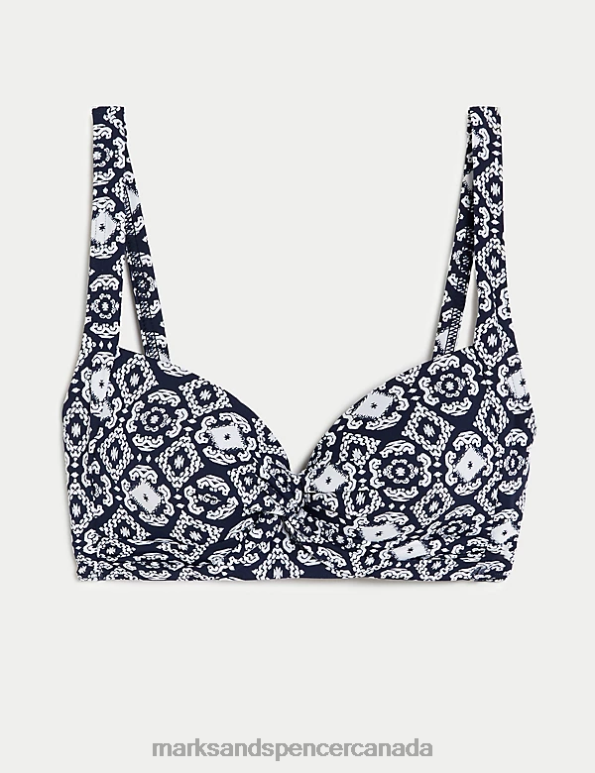 Marks and Spencer sale - Women Navy Mix Clothing Marks & Spencer Printed Padded Plunge Bikini Top 20VTD2792