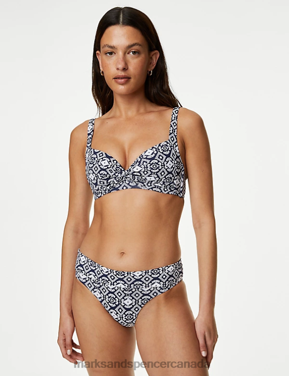 Marks and Spencer sale - Women Navy Mix Clothing Marks & Spencer Printed Padded Plunge Bikini Top 20VTD2792