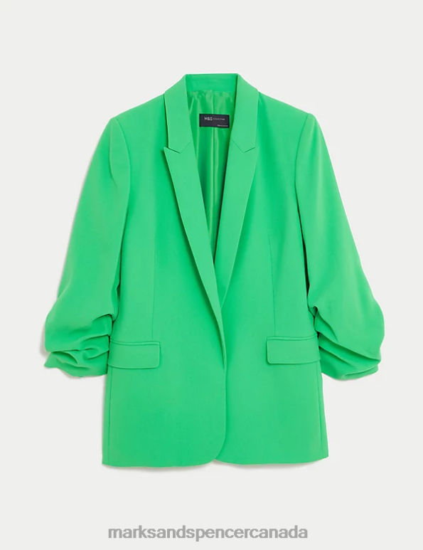 Marks and Spencer Canada - Women Acid Green Clothing Marks & Spencer Ruched Sleeve Blazer 20VTD1265