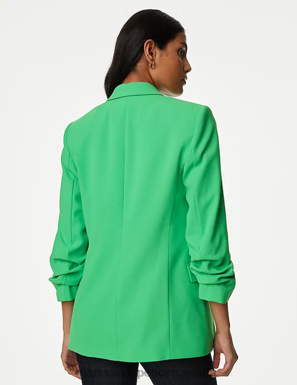 Marks and Spencer Canada - Women Acid Green Clothing Marks & Spencer Ruched Sleeve Blazer 20VTD1265