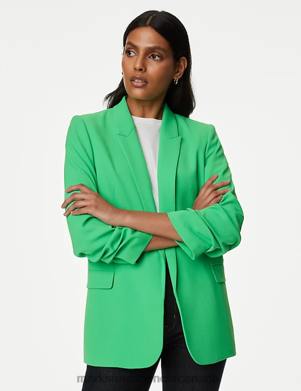 Marks and Spencer Canada - Women Acid Green Clothing Marks & Spencer Ruched Sleeve Blazer 20VTD1265