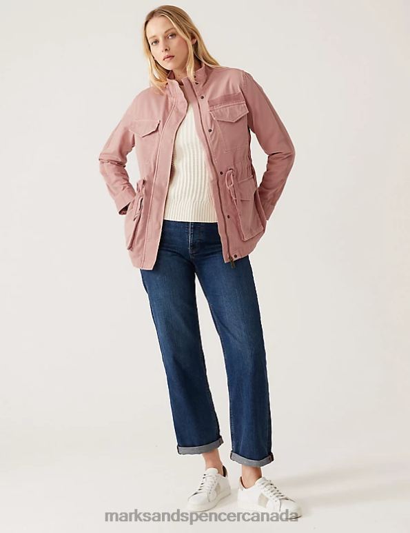 Women Antique Rose Clothing Marks & Spencer Cotton Rich High Neck Utility Jacket 20VTD2769 - Marks and Spencer online