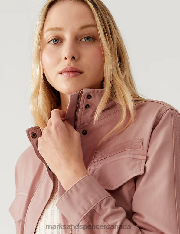 Women Antique Rose Clothing Marks & Spencer Cotton Rich High Neck Utility Jacket 20VTD2769 - Marks and Spencer online