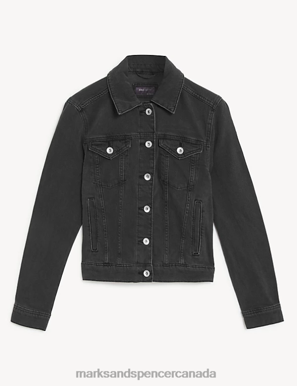 Women Black Clothing Marks & Spencer Cotton Rich Denim Jacket With Stretch 20VTD1395 - Marks and Spencer outlet