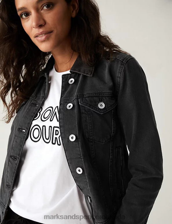 Women Black Clothing Marks & Spencer Cotton Rich Denim Jacket With Stretch 20VTD1395 - Marks and Spencer outlet
